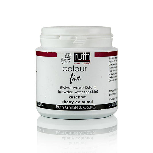 Colorant alimentaire en poudre, rouge cerise, soluble dans l'eau, 9106, Ruth, 50 g, idéal pour les travaux de sucre et pour colorer le massepain et le fondant Peut être dissous dans l'eau chaude et utilisé avec un pistolet aérographe