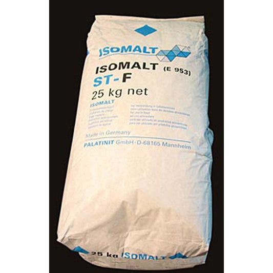 Succédané de sucre isomalt fin à faible index glycémique et deux fois moins calorique que le sucre, idéal pour la fabrication de sorbets, mousses et gâteaux, en paquet de 25 kg