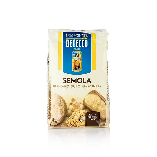 Semoule de blé dur - Semola di Grano Duro, De Cecco, No176, 1 kg : la base idéale pour la fabrication de la pâte classique pour spaghettis, lasagnes, tagliatelles et beaucoup d'autres pâtes italiennes
