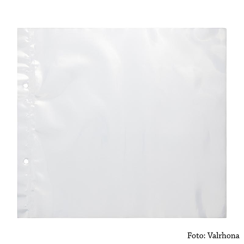 Valrhona Guitare Feuilles, Feuilles à mouler, 38x38cm, 100µ, 100 pcs - Description : le chocolat est étalé uniformément sur la feuille pour faire des Choco-Rolls
