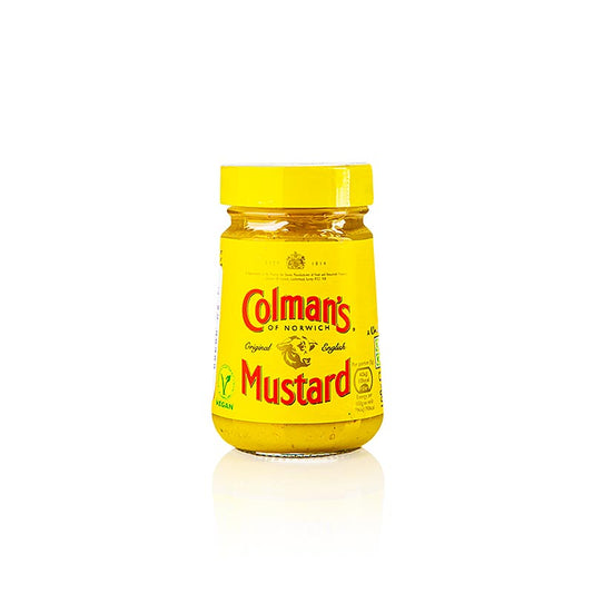 Moutarde Colman's, fine & piquante, Angleterre, 100 ml - Moutarde anglaise traditionnelle au goût équilibré d'acidité, de piquant et de douceur de canne à sucre, idéale pour les croûtes de moutarde et pour badigeonner les rôtis, arôme fin et rond au goût persistant sur la langue