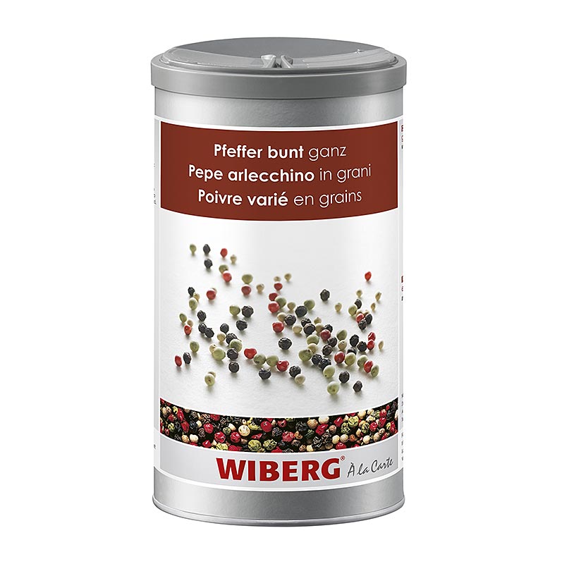 Assortiment de poivres colorés de Wiberg, idéal pour assaisonner différents plats