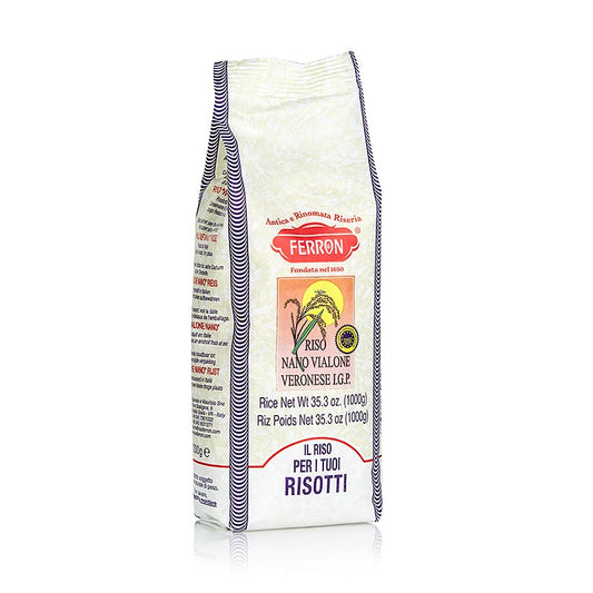 Vialone Nano, Riz à grain rond pour risotto, Ferron, 1 kg - Riz de qualité supérieure d'Isola della Scala, Vérone, idéal pour des risotti crémeux et des salades de riz