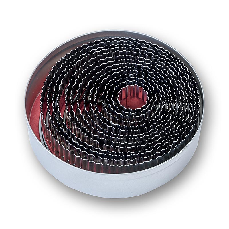 Set d'emporte-pièces en tôle, rond, côtelé, ø 2,2 -11cm, 3cm de haut, 14 pcs.