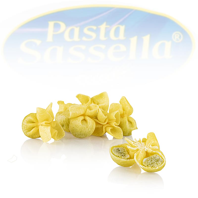 Fagotti frais (bourse) à la roquette, à la ricotta et au grana padano, Sassella, 500 g - pâtes faites maison avec une délicieuse farce au fromage frais, à la roquette et au grana padano, parfaites pour une sauce au fromage et à la crème