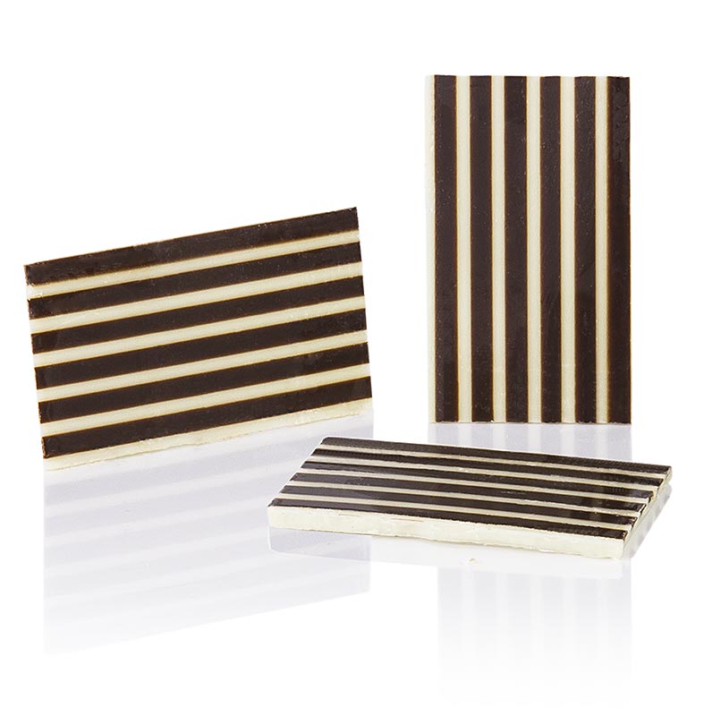 Décorations Stripes - Rectangle, chocolat blanc/noir, strié, 25x40mm, 680 g, 350 pcs - Délicieuse décoration en chocolat en forme rectangulaire pour les gâteaux et les desserts