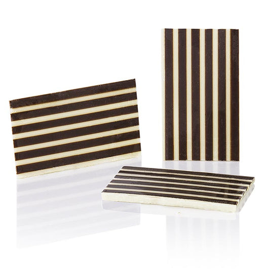 Décorations Stripes - Rectangle, chocolat blanc/noir, strié, 25x40mm, 680 g, 350 pcs - Délicieuse décoration en chocolat en forme rectangulaire pour les gâteaux et les desserts