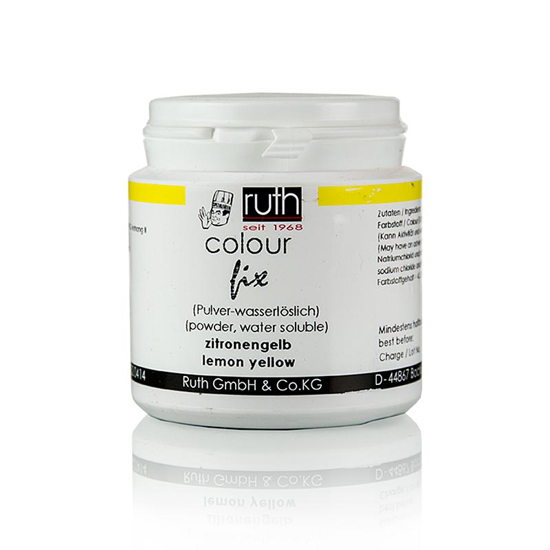 Colorant alimentaire en poudre, jaune citron, soluble dans l'eau, 9101, Ruth, 50 g - Idéal pour colorer les travaux en sucre, la pâte d'amande et le fondant, convient aussi pour l'aérographe