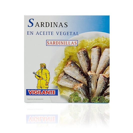 Sardines entières, avec peau et arêtes, à l'huile végétale, 275 g