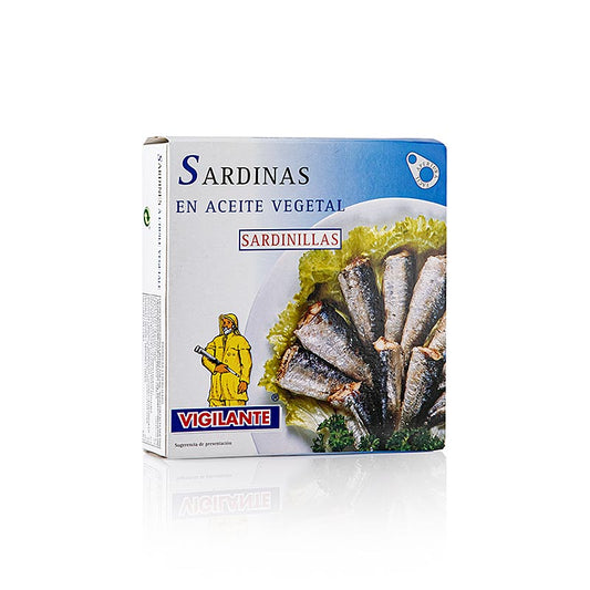 Sardines entières, avec peau et arêtes, à l'huile végétale, 275 g