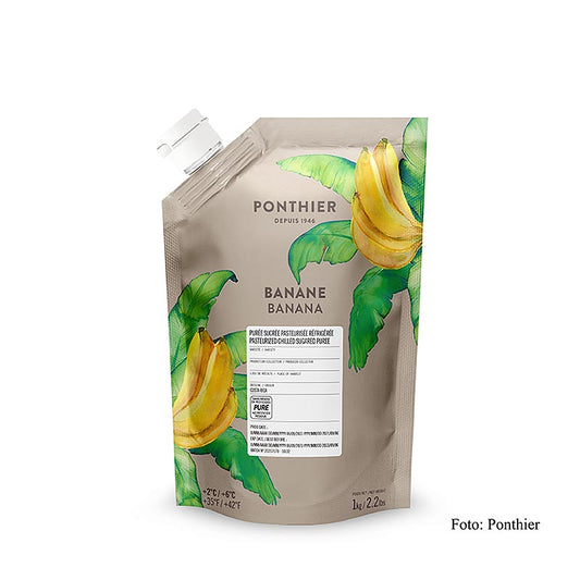 Purée de fruits Ponthier - Purée de banane au sucre, 1 kg, pour tartes, pâtisseries, desserts ou glaces, au goût intense et très aromatique