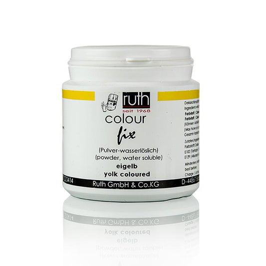 Colorant alimentaire en poudre, jaune d'œuf, soluble dans l'eau, 9102, Ruth, 50 g - Idéal pour colorer les travaux en sucre, les masses comme le massepain et le fondant, peut être dissous dans l'eau chaude, convient pour l'utilisation avec un pistolet aérographe