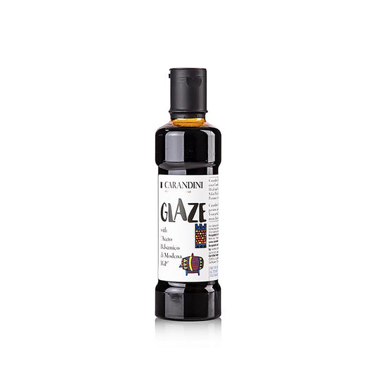 Carandini Crema di Balsamico Glaze, idéal pour assaisonner et décorer les viandes, poissons, légumes, glaces et fraises, également disponible en 500ml