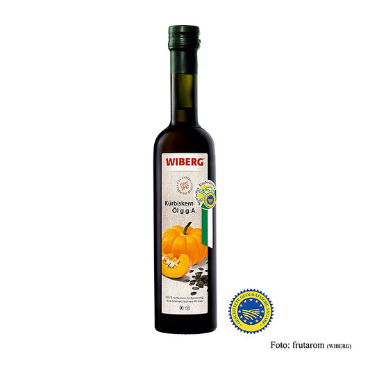 Huile de pépins de courge styrienne issue de la culture autrichienne, au goût fort et intense, idéale pour les salades consistantes et les plats de viande.