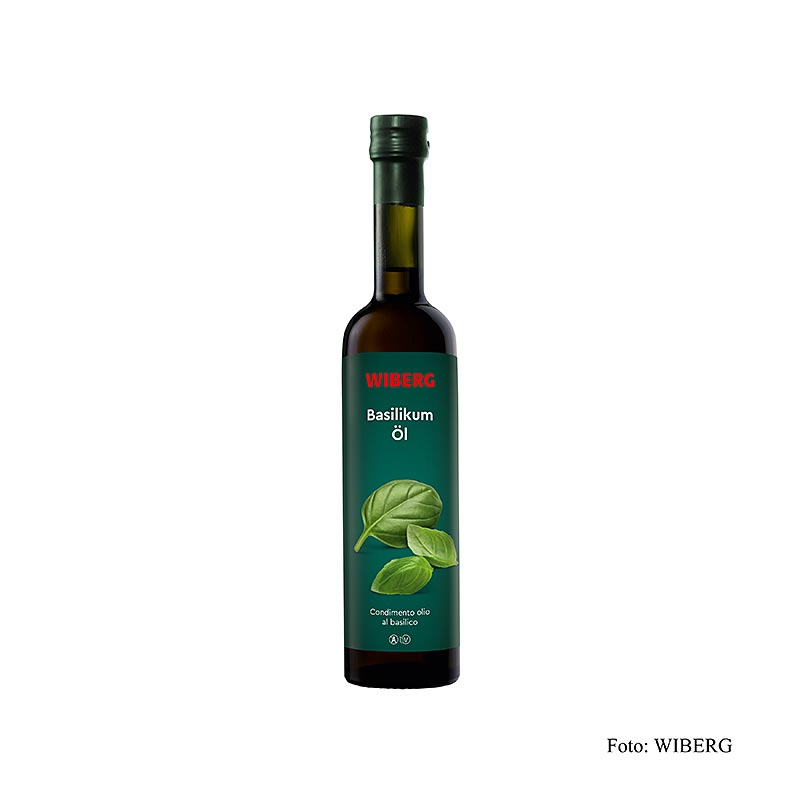 Huile de basilic Wiberg, pressée à froid, huile d'olive extra vierge avec extrait de basilic, 500 ml