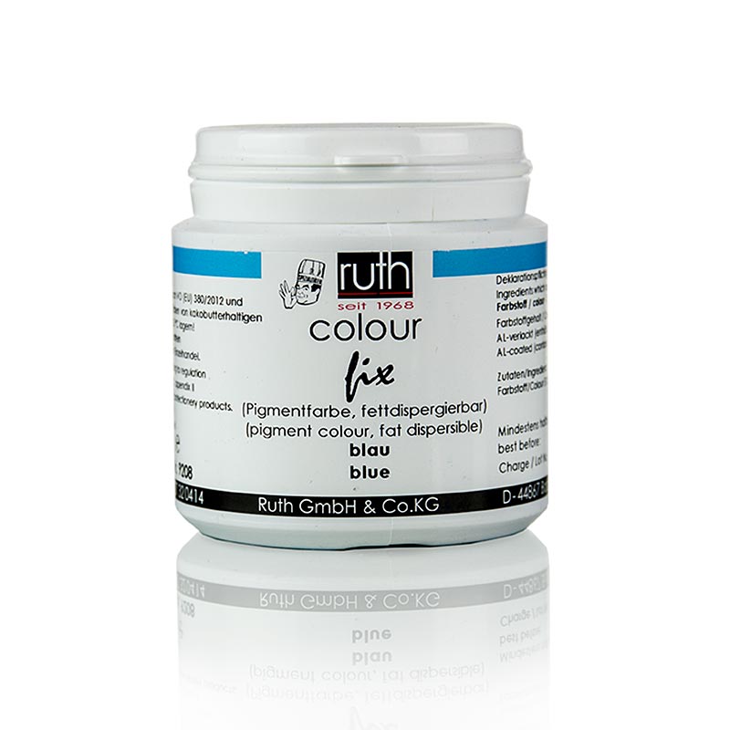 Colorant pigmentaire, bleu, poudre liposoluble, 9208, Ruth, 20 g pour la coloration de masses décoratives comme le chocolat blanc, convient uniquement à la fabrication industrielle de denrées alimentaires