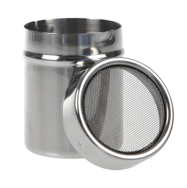 Saupoudreuse de sucre en poudre avec tamis fin en fil métallique, 7,5cm de haut, 6cm de diamètre, capacité de 150ml, perforation de 1mm