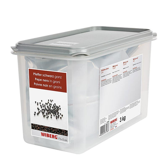 Poivre noir en grains entiers, au goût fort et épicé, idéal pour assaisonner les salades, les soupes, les sauces, la viande, la volaille, le gibier, les légumineuses et le fromage, Wiberg poivre noir, 3 kg
