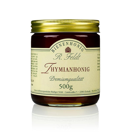 Miel de thym, thym sauvage de montagne, herbacé, très aromatique, 500 g - Un miel parfumé de thym sauvage à l'arôme puissant