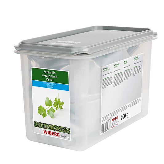 Persil Wiberg lyophilisé, 200 g, saveur douce et légèrement épicée, idéal pour assaisonner et affiner les salades, soupes, sauces, viandes, volailles, gibier, poissons, crustacés, plats de pâtes, riz et œufs, champignons et légumes.