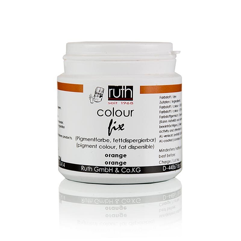 Colorant pigmentaire, orange, poudre liposoluble, 9204, Ruth, 20 g - poudre très fine pour colorer les masses décoratives comme le chocolat blanc et les cocktails