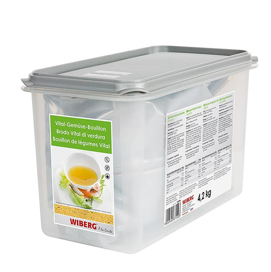 Wiberg Vital-Gemüse Bouillon, pour 190 litres, 4,2 kg - Bouillon de légumes épicé sans adjonction d'exhausteurs de goût, sans gluten et pauvre en purines, idéal pour assaisonner et affiner les sauces, les légumes et les plats végétariens Dosage : 22g pour 1 litre d'eau