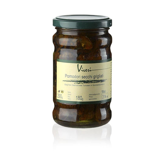 Tomates séchées au soleil, grillées et conservées dans de l'huile de graines de tournesol avec des câpres et des olives