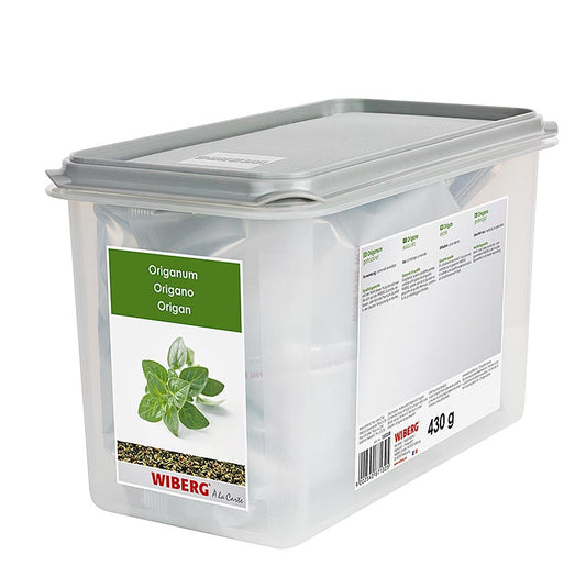 Origan séché Wiberg, 430 g, condiment aromatique épicé et âpre, idéal pour les salades, les soupes, les sauces, la viande, la volaille, les pizzas, les plats de pâtes et d'œufs, les légumes et les légumineuses.