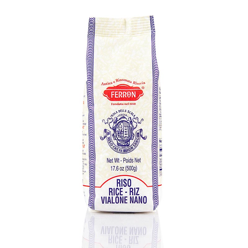 Vialone Nano, Riz à grain rond pour risotto, Ferron, 500 g - riz de qualité supérieure d'Isola della Scala, Vérone, idéal pour des risotti crémeux et des salades de riz