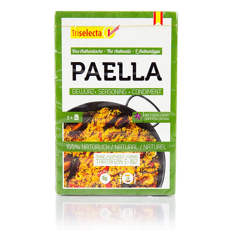 Epice pour paëlla au safran véritable, 3x3g, 9g - Epice naturelle sans colorant alimentaire artificiel, convient parfaitement pour préparer jusqu'à 18 portions de paella