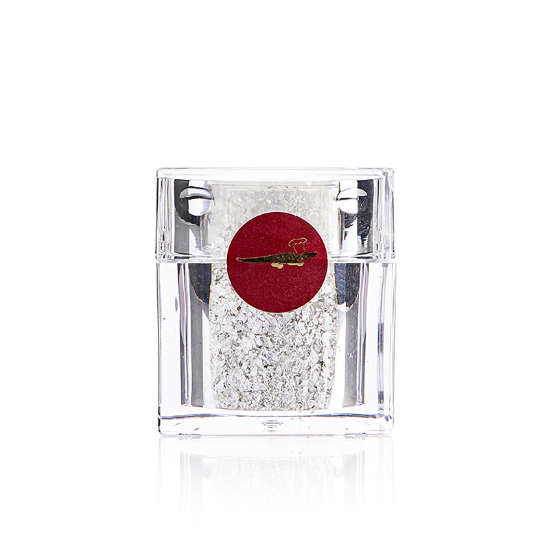 Saupoudreuse de cubes avec paillettes d'argent en feuille pour la décoration de pralines, pâtisseries et boissons