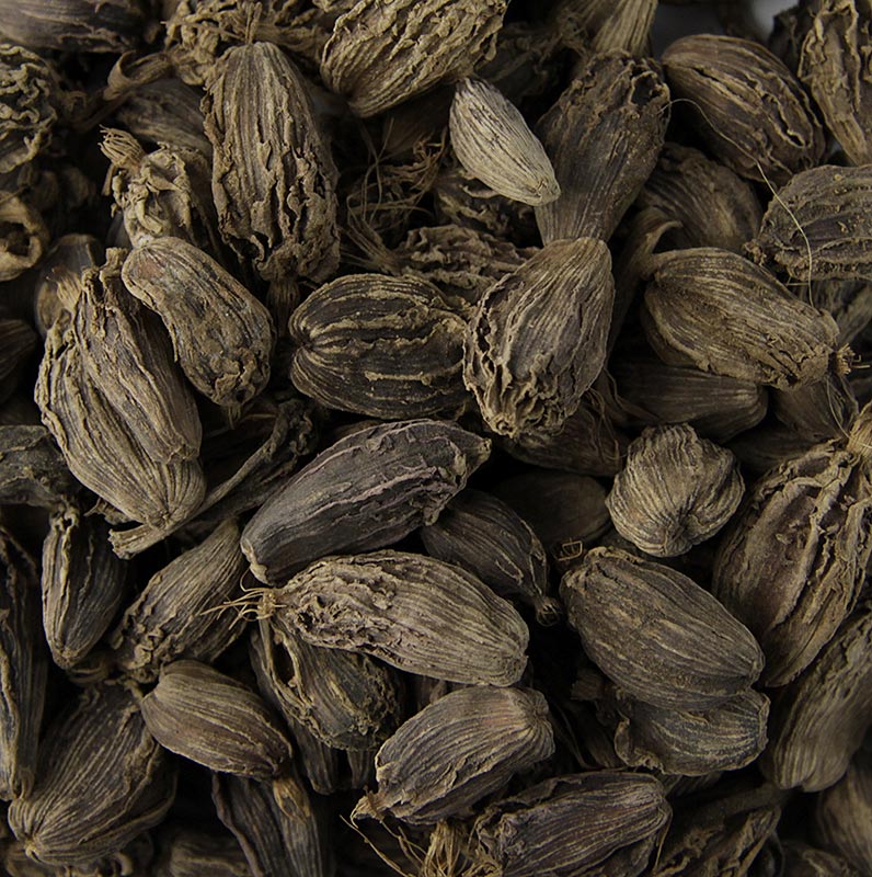 Cardamome noire, capsules entières, 50 g - Épice chauffante à l'odeur de goudron et au goût fumé et terreux Idéale pour les garam masalas et les mélanges d'épices de style tandoori