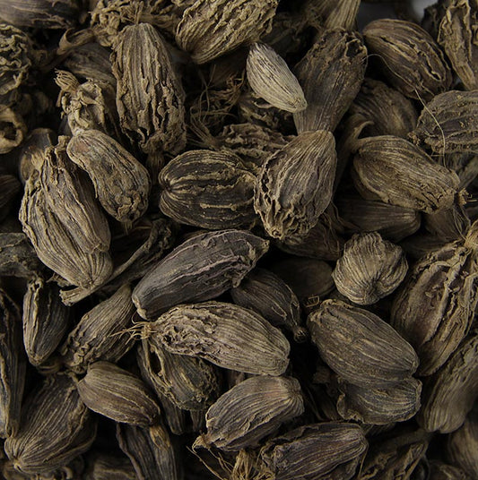 Cardamome noire, capsules entières, 50 g - Épice chauffante à l'odeur de goudron et au goût fumé et terreux Idéale pour les garam masalas et les mélanges d'épices de style tandoori