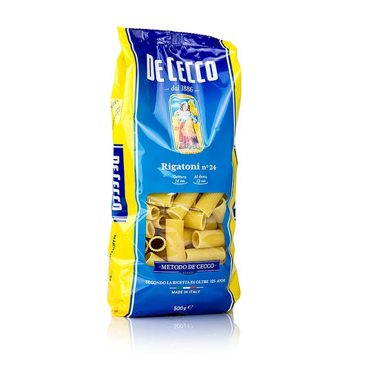 Rigatoni De Cecco, No24, 500 g - Pâtes courtes rainurées, idéales pour les sauces les plus diverses