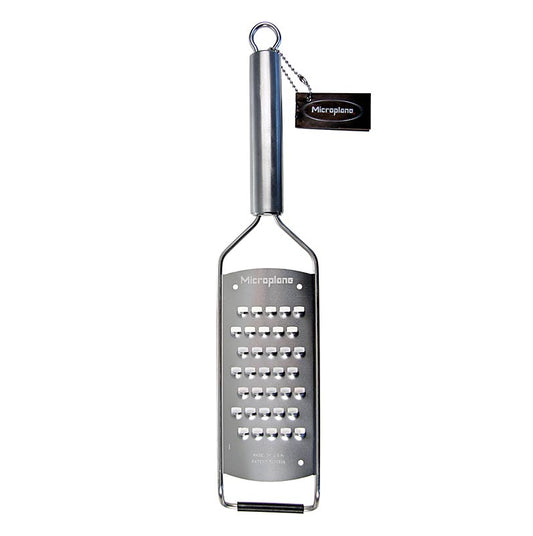 Microplane Professional Series - Râpe à très gros grains avec manche en acier inoxydable, idéale pour râper les carottes, le chou, le gouda ou le parmesan, avec une surface de râpage de 12,6 x 6 cm, lames extrêmement tranchantes et lavables au lave-vaisselle
