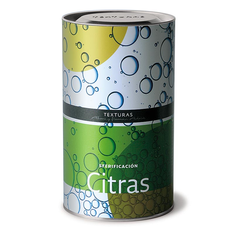 Conteneur de 600 g de citras (citrate de sodium), un produit de Texturas Ferran Adrià avec E 331 code ingrédient en anglais