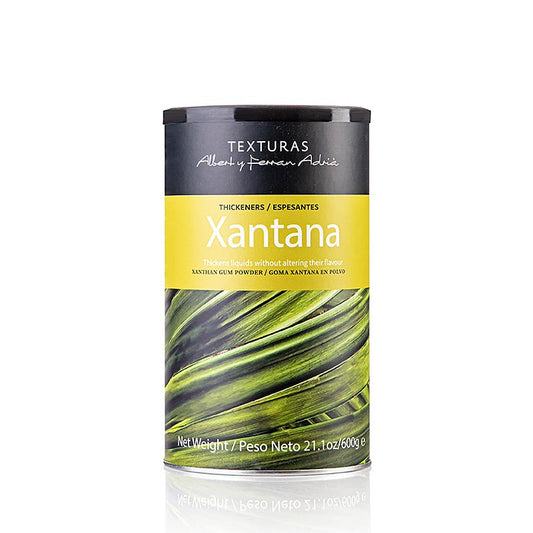 Xantan (gomme xanthane), Texturas Ferran Adrià, E 415, 600 g - Épaississant à base d'amidon de maïs fermenté, soluble à froid et à chaud, maintient les solides et les particules de gaz en suspension, utilisation dans des mélanges hétérogènes