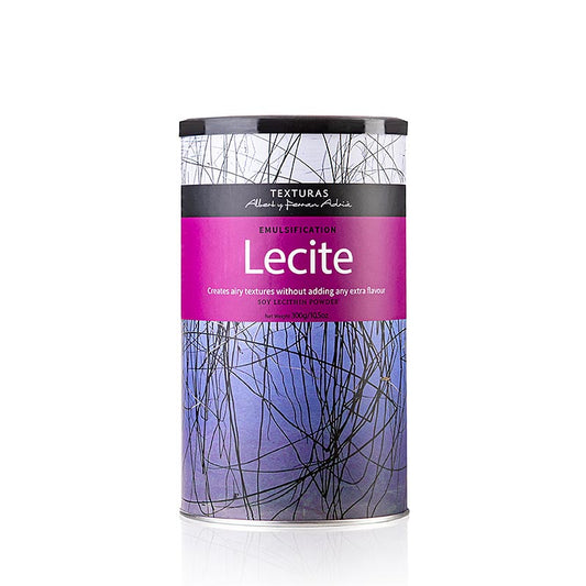 Lecite (lécithine) - Texturas Ferran Adrià, E 322, boîte de 300 g, 300 g - Emulsifiant naturel à base de lécithine de soja, idéal pour les mousses et comme liant de sauce en milieu aqueux, perd son pouvoir émulsifiant en milieu huileux Utilisé pour la fabrication de mousses de jus et de sauces émulsionnées