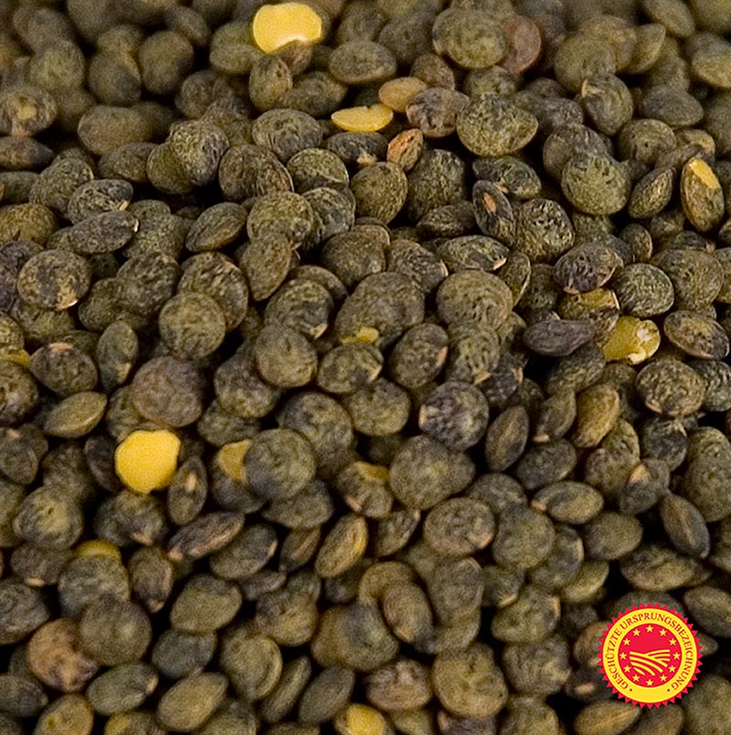 Image d'un paquet de Lentilles vertes du Puy, cultivées traditionnellement en France, gU, paquet de 5 kg