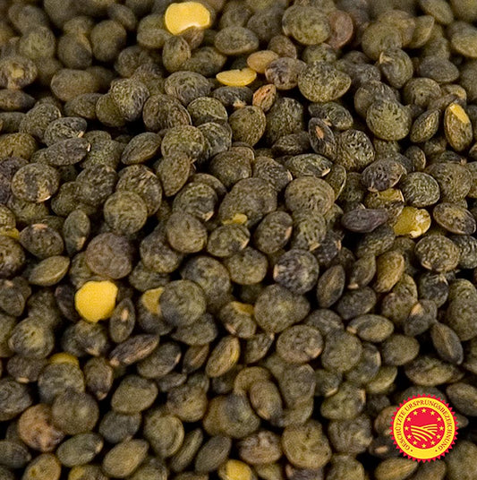 Image d'un paquet de Lentilles vertes du Puy, cultivées traditionnellement en France, gU, paquet de 5 kg