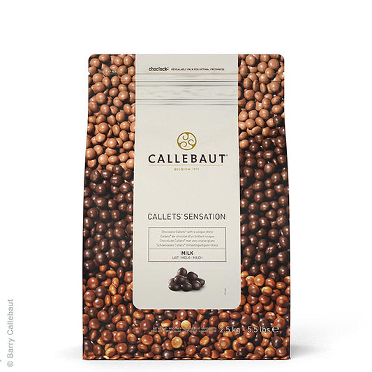 Callets Sensation Lait, perles de chocolat au lait entier, 33% cacao, Callebaut, 2,5 kg