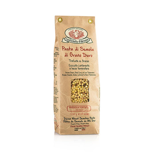 Pâtes rondes grillées Fregola Tostata à base de semoule de blé dur, parfaites pour les soupes de poisson ou avec de l'huile d'olive et des herbes fraîches Fabriquées dans les Abruzzes