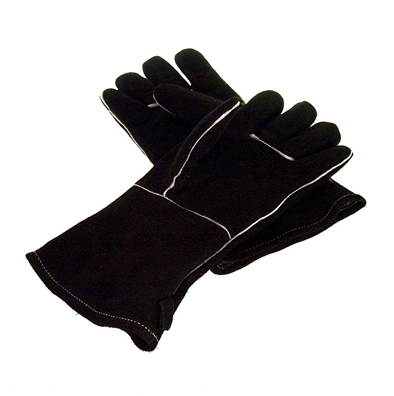 Gants BBQ en cuir de protection, taille L, 2 pièces, noir