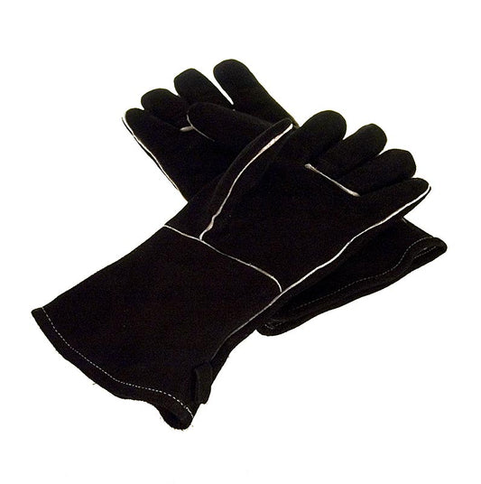 Gants BBQ en cuir de protection, taille L, 2 pièces, noir