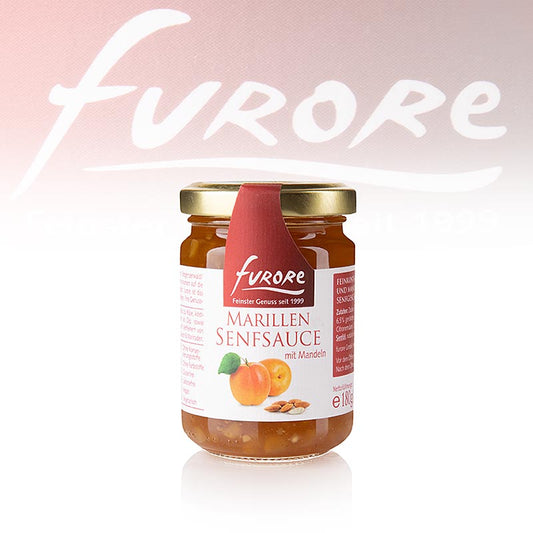 Furore - Sauce à la moutarde aux abricots, aux amandes, 130 ml Dip parfait pour le fromage, la viande, le gibier, le poisson, les sauces et les plateaux de fromages
