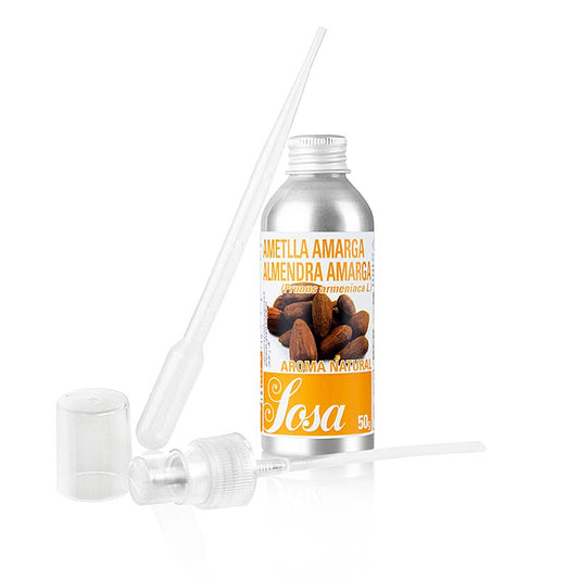 Aroma Natural Amande amère, liquide, 50 g - huile aromatique de haute qualité au goût intense, convient pour la pâtisserie et la cuisine moléculaire, livrée avec pipette et dispositif de pulvérisation