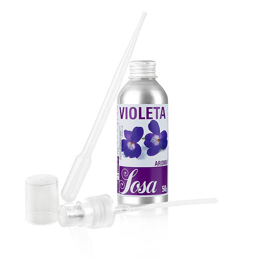 Arôme violette, liquide, 50 g - Huile aromatique de qualité supérieure pour pâtisserie, suffit pour 2 g/kilo de masse, livrée avec pipette et dispositif de pulvérisation
