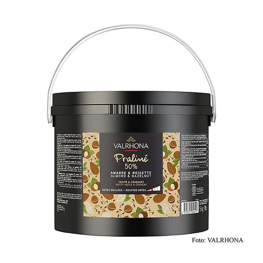 Grand emballage de 5 kg Masse pralinée croustillante avec 25% de noisettes et 25% d'amandes, notes intenses de noisettes