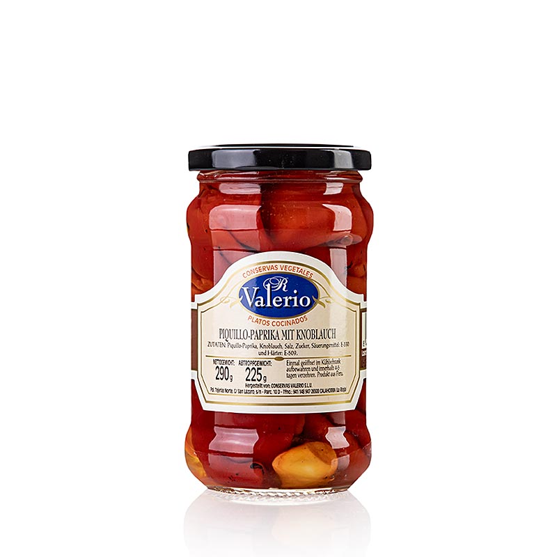 Pimientos del Piquillo pelés, conservés en saumure avec de l'ail, idéaux pour les antipasti et pour enrichir les salades et les plats mexicains.
