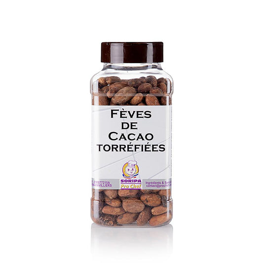 Fèves de cacao torréfiées Soripa, 500 g, idéales pour de multiples utilisations en cuisine salée ou sucrée, en éclats ou moulues, caramélisées ou nature, elles apporteront la touche chocolatée à vos gâteaux, pâtisseries, desserts, sauces et jus, ou pour réaliser vos propres chocolats à boire et décorations exotiques.